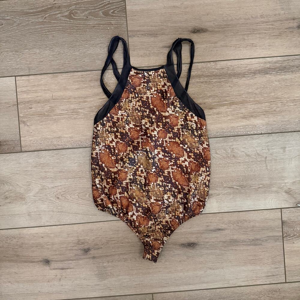 Free People "Nights Out" Snake Skin Print Bodysuit NWOT Size XS